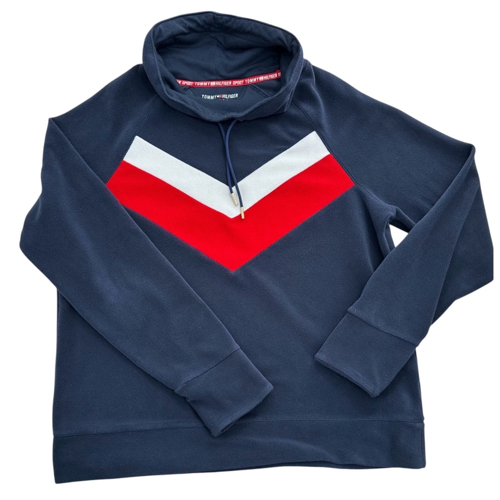 Tommy Hilfiger Sport Fleece Sweatshirt Drawstring Cowl Neck Navy Blue Women's XL